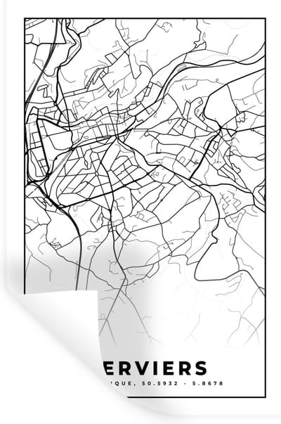 Muurstickers - Sticker Folie - België – Verviers – Stadskaart – Kaart – Zwart Wit – Plattegrond - 20x30 cm - Plakfolie - Muurstickers Kinderkamer - Zelfklevend Behang - Zelfklevend behangpapier - Stickerfolie