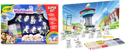 Crayola - Washimals - Paw Patrol - Hobbypakket - Super Activiteitenset met 8 Puppy's, 12 Uitwasbare stiften, Inkleurbare achtergrond en borstel - Speelgoed en cadeau voor kinderen vanaf 3 jaar