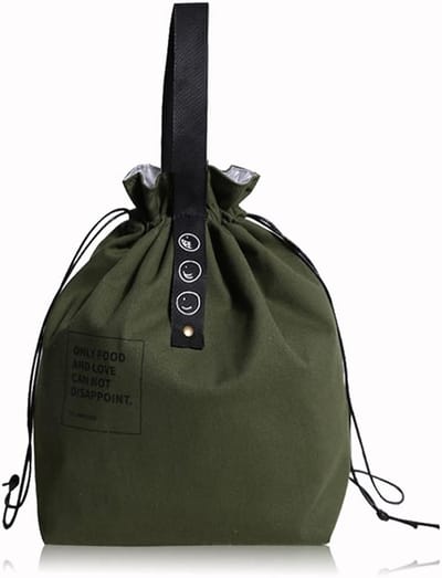 Geïsoleerde Lunchtas - Groen - Trekkoord Sluiting - Canvas Materiaal - Voor Werk en School