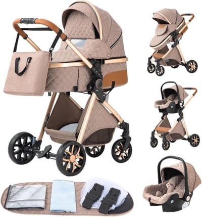 3-in-1 Kinderwagen met Hoge Landscape en Vouwfunctie voor Baby's
