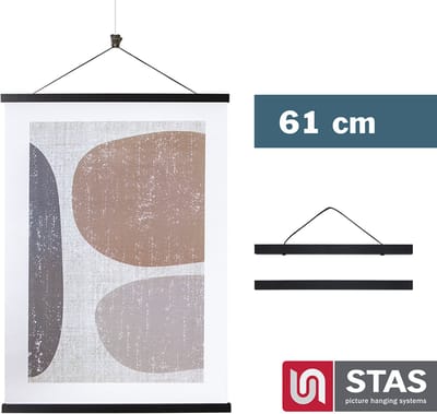 STAS Posterhanger 61 cm - Hout - Zwart - Magnetisch poster ophangsysteem - Posterlijst - Posterklem - Posterhouder