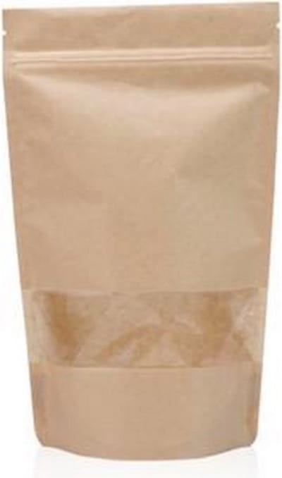 Stazakken 250ML 50stuks | 185 x 110 x 64 mm | Met Venster | Kraftpapier | Gripseal | Voedselveilig | Hersluitbaar | Luchtdicht
