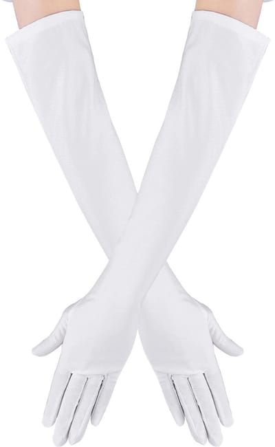 Dailygoods- Bruidshandschoenen Lange Satijnen Vingerhandschoenen - Elastisch - Voor Opera/Dansen/Feesten - Wit - M - Elegant Design - Avondhandschoenen