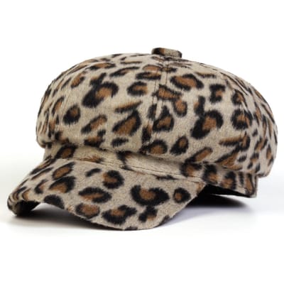 Unisex Pluche Luipaardprint Persoonlijkheid Nieuwsjongensmuts Lente Herfst Retro Baret Hoeden Wilde Casual Hoeden Achthoekige Pet black