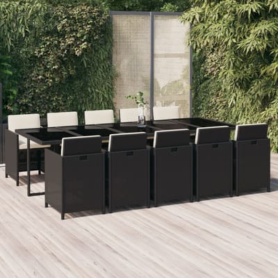 vidaXL - 11-delige - Tuinset - met - kussens - poly - rattan - zwart