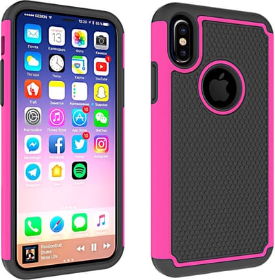 Peachy Tweedelig hybride Kunststof Siliconen geschikt voor iPhone X XS noppen hoesje - Roze Zwart