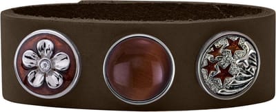 Quiges Dames Leren Armband Bruin met 3 Drukknopen Set 19.5 - 21.5cm - EBCMS309