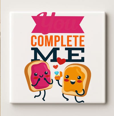 You Complete Me Tegel – Schattig Brood Koppel Liefdesquote Wanddecoratie – Keramische Tegel 15 × 15 cm