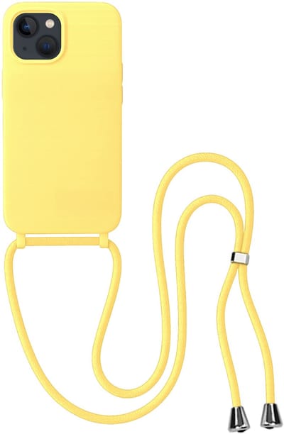 Hoes Geschikt voor iPhone 13 Mini Hoesje Met Koord - Telefoonhoesje Geschikt voor iPhone 13 Mini Backcover Met Afneembaar Koord - Geel