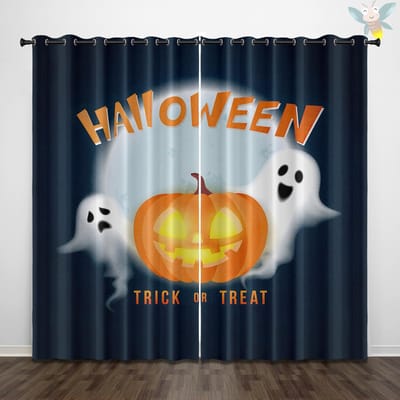 2 stuks gordijnen met schattig spookpatroon met Halloweenthema, ter decoratie van slaapkamers en woonkamers 140x160cm&Grommet Top white