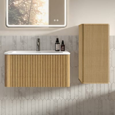 STILVORA Badkamermeubelset - Wandhangende Wastafel Met Onderkast En Zijkast - Voor Kleine Badkamer En Gastentoilet - Eikenkleur - 80 Cm