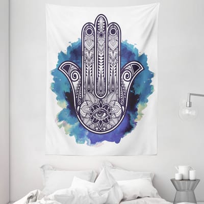 ABAKUHAUS Hamsa Tapijt, Cultuurmotief Creatieve Kunst, Woonkamer Slaapkamer Wanddoek Zijdezacht Satijn Tapijt, 150 x 200 cm, Donkerpaars Blauw