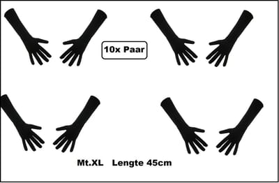 10x Paar handschoen lang zwart mt.XL - Sinterklaas feest Pieten handschoen winter gala