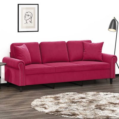 vidaXL - Driezitsbank - met - sierkussens - 180 - cm - stof - wijnrood