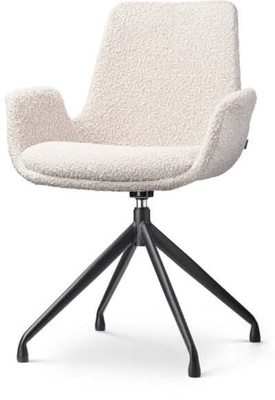 Nolon Nola-Eef Draaibare Eetkamerstoel Bouclé Beige - met Armleuning - Stof - Zwart Onderstel - Lage Armleuning - Design - Scandinavisch - Comfortabel