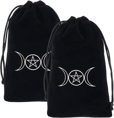Mysterieuze zwarte tarotzakken voor tarotkaarten, dobbelstenen en accessoires - 2 stuks met trekkoord en kaartenhouder voor fans