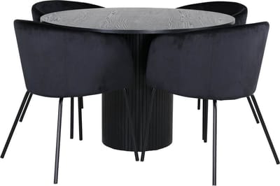 BiancaROBL eethoek eetkamertafel zwart en 4 Berit eetkamerstal velours zwart.