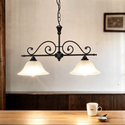 Licht-Erlebnisse - Dorothea - Hanglamp - E27 - van - Metaal Albasterglas - in - Zwart wit