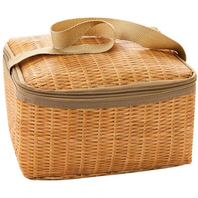 Draagbare Picknicktas van Buitenshuis Wicker Rieten, Waterdicht Servies, Geïsoleerde Thermische Koeler, Voedselcontainer, Mand voor Kamperen beige