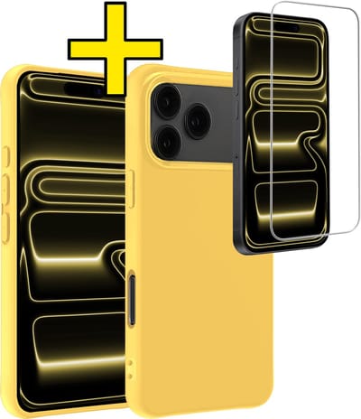 Hoesje - Met Screenprotector - Geschikt voor Apple iPhone 17 Pro Max - Sterk & Shockproof - Back Cover - Siliconen Case - Telefoon Hoes - Telefoonhoesjes - Geel