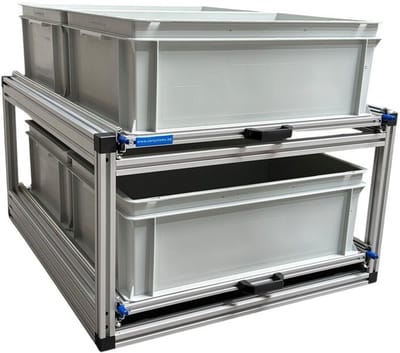 Schuifframe dubbel 80x60 cm inclusief 4 open bakken - 130 kg belastbaar