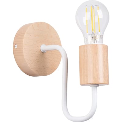 Sollux Lighting Wandlamp Timbo - E27 - wit/natuurlijk hout - staal/hout - 18.5x8x19cm
