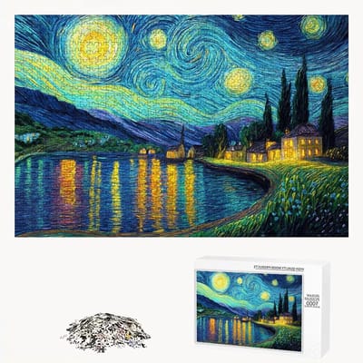 Houten Puzzel - Puzzelstukjes Volwassenen - Ontspanning Thuis - Abstract Nachtzicht Motief - 52 x 38 cm - Multicolor
