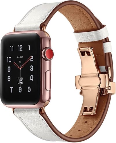 Leren bandje - Apple Watch 42mm 44mm 45mm - wit goudkleurige gesp