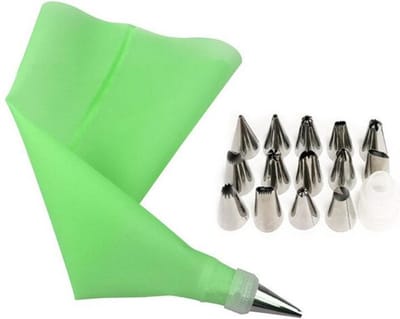 Cabantis Siliconen Spuitzak met Spuitmondjes|16-delig|Garneerspuit|Slagroomspuit|Decoratie|Decoratieve Accessoires|Groen