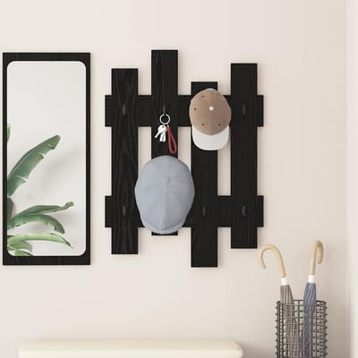 vidaXL - Wandgemonteerde - kapstok - Muurmontage - Zwart - Eiken - 60 - x - 3 - x - 82 - cm