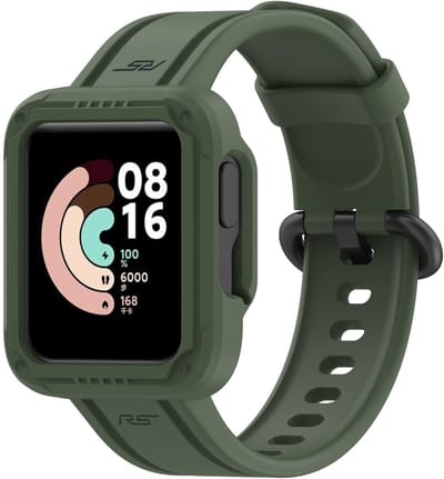 By Qubix - Siliconen sportband met case - Donkergroen - Geschikt voor Xiaomi Redmi Watch 2 (Lite)