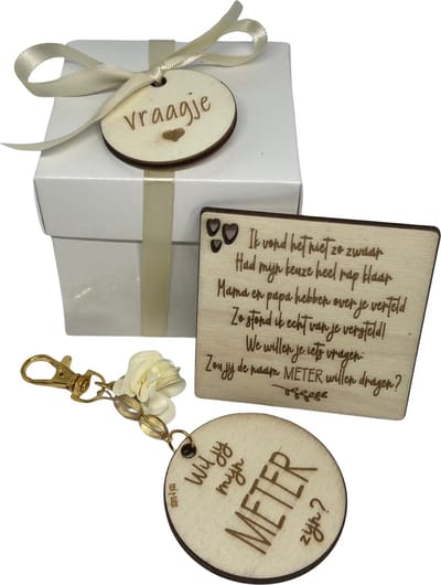Cadeaudoosje Wil jij mijn METER zijn? | BEIGE | niet zo zwaar | sleutelhanger | meter vragen | meter worden | peettante vragen | peettante worden | cadeau | doosje met een vraag | geschenkbox