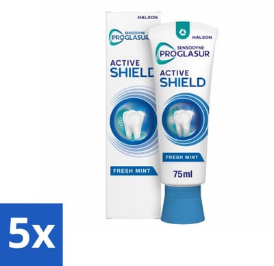 5 x Sensodyne - Tandpasta - ProGlasur Active Shield - Fresh Mint - Frisse Munt - 75 ml - Glazuurbescherming - Tandpasta - Gaatjes - Suikerzuren - Cariës
