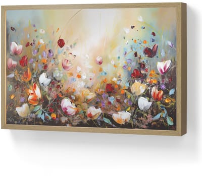 Wandlamp 60x40 cm - Oplaadbaar - Olieverf - Bloemen - Kleurrijk - Natuur - Wandlampen binnen woonkamer - Slaapkamer lamp - Decoratieve nachtlamp - Vloerlamp draadloos