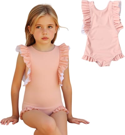 Joya Kids® Badpak Korte Mouw Licht Roze met Ruches Meisjes | Zwempak met ruches Pof Mouwen | Zwempak Lage Rug Kind Oudroze | Meisje Bikini Zomer | Kinderbadpak Peuter | Maat M | 1-2 jaar