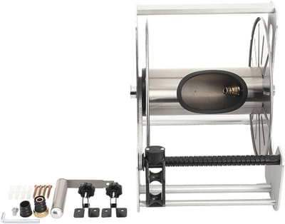 Tuinslanghouder - Slanghaspel rek - Tuin water geven - Roestvrij staal - 40 m capaciteit - Zilver