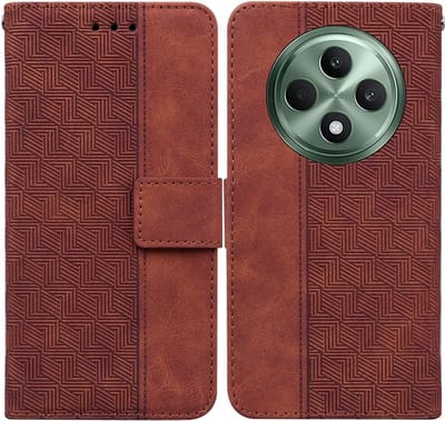 Coverup Hoesje - Geschikt voor OPPO Reno12 F 5G Hoesje - Coverup Geometric Book Case - Bruin