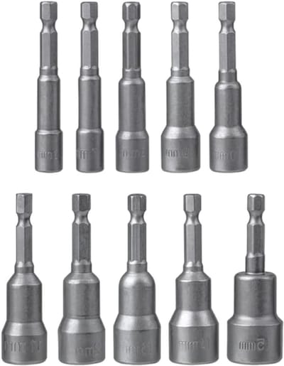 Set van 10 Magnetische Hexagon Socket Nut Setter Drivers van 6-15mm met 1/4" Hex Shank voor Precisieboren en Klussen