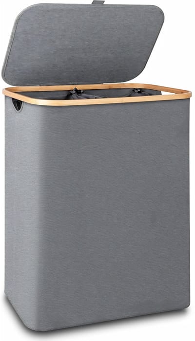 DnA® Wasmand 2 Vakken - Wasmand - Wassorteerder - Grijs - 40cm x 20cm x 60cm