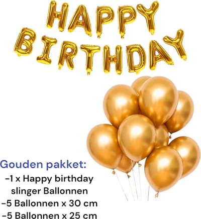 Happy Birthday Ballonnen Set/ Goud/ Gelukkige Verjaardag/ Gouden Pakket/ Party Decoratie Set/ Verjaardag Versiering Pakket/ Folieballon/ Verjaardagsfeestje Decoratie Set/ Luxe Complete Set/ Verjaardag/ Kinderen en Volwassenen Feestje Set…1 Pakket