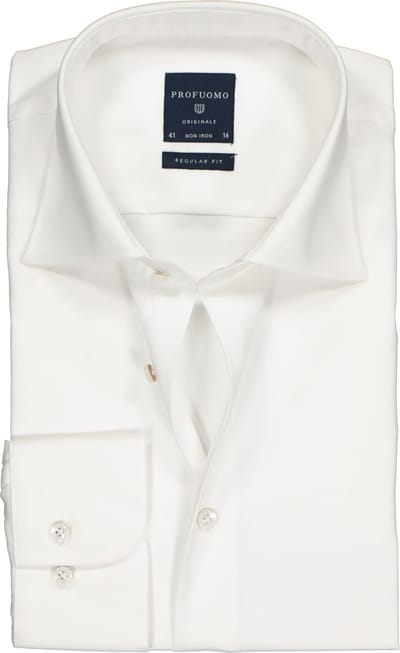 Profuomo regular fit overhemd - fine twill - wit - Strijkvrij - Boordmaat: 39 (EU maat: M)