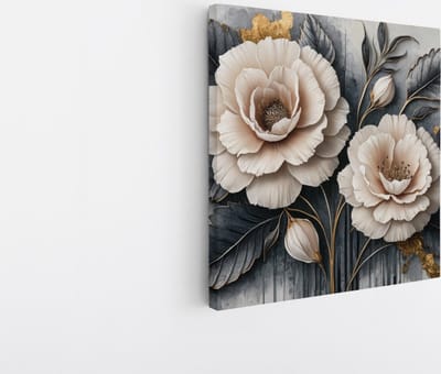 Saammp Canvas Schilderij - 2 witte bloemen - Abstract - 20x20 - Foto op canvas - Wanddecoratie - Muurdecoratie Woonkamer - Kantoor Decoratie