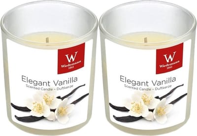 Trend Candles Geurkaars - 2x - in glas - Vanille aroma - 25 branduren - 7 x 8 cm - woondecoratie - kaarsen