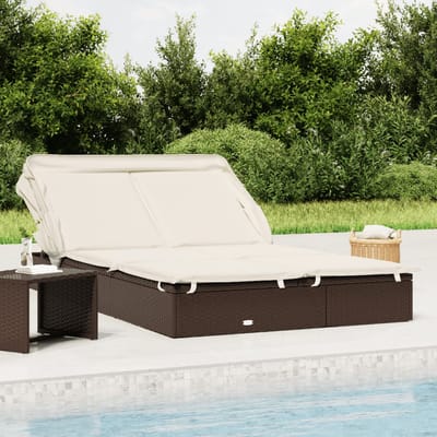 vidaXL - Ligbed - 2-persoons - met - dak - 213x118x97 - cm - poly - rattan - bruin