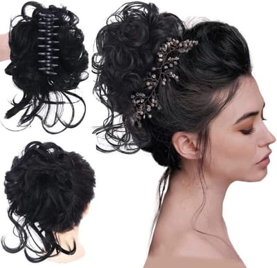 Messy haarbun extensies - krullend synthetisch haar - praktische klauwclip - ideaal voor een snelle updo - ShopVlot