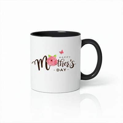 Zwart-Witte Fijne Moederdag Bloemen Mok 330 ml – Elegante Roos Koffiemok – Perfect Cadeau voor Mama