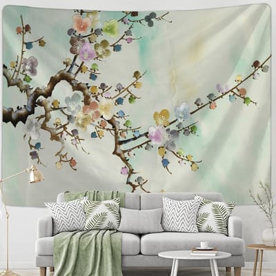 Vliegende vogel bloem olieverf wandtapijt wandtapijt bohemien stijl hippie kunst psychedelische tapiz woondecoratie 95x70cm gray