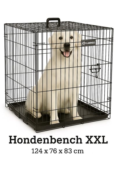 Flamingo Hondenbench XXL – Opvouwbare Hondenbench Auto – Hondenbench Draadkooi Zwart – 124x76x83 cm – Flamingo hondenbench Ebo Zwart