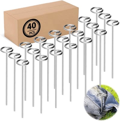 (40) Galvanized landscape fabric pegs, thickened 8 gauge circle top landscape poles, more holding force than U-shaped garden posts, 6'' galvanized ground spikes for weed barrier