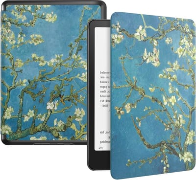 Lichte PU Beschermhoes voor 7" Kindle Paperwhite 12e Gen en Colorsoft Signature Edition 2024 met Auto Wake/Sleep, Apricot Blossom Design, Ideaal voor E-readers